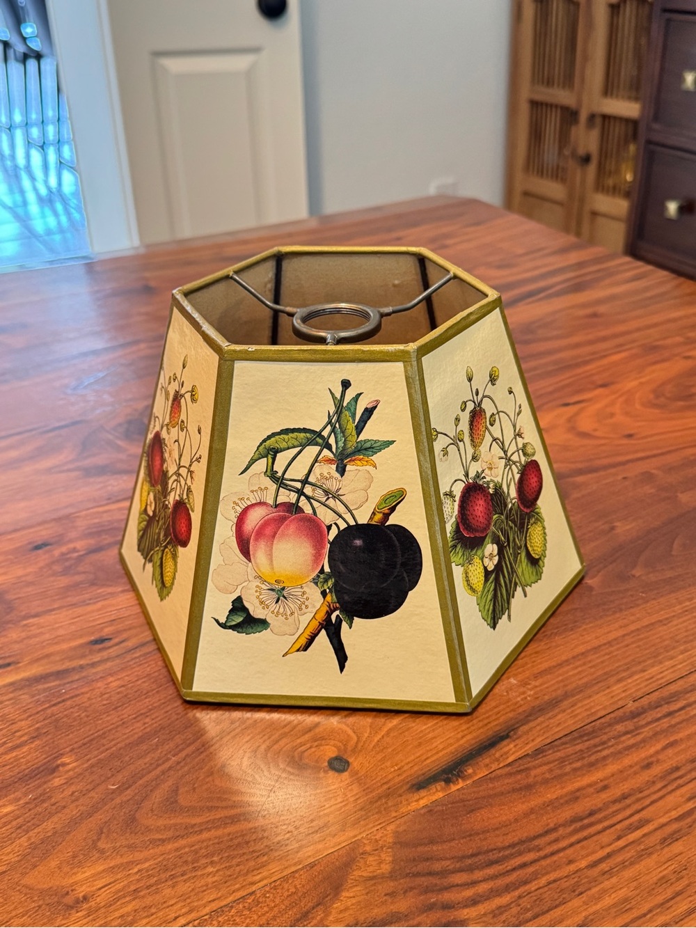 VINTAGE GONNER HEXAGON PARCHMENT LAMP SHADE Fruit ART DECO CLIP ON NICE